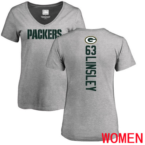 Green Bay Packers Ash Women #63 Linsley Corey Backer V-Neck Nike NFL T Shirt->women nfl jersey->Women Jersey